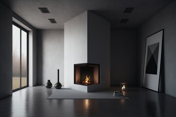 Fototapeta premium a lit fireplace in a modern interior