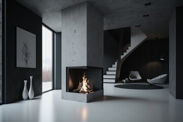 a lit fireplace in a modern interior