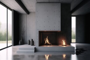 a lit fireplace in a modern interior