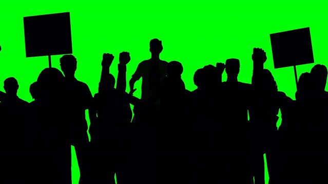 Group of people protesting green screen animation