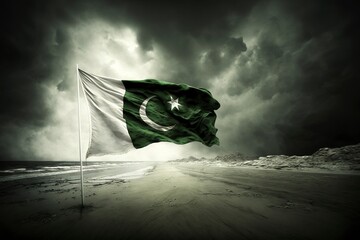 Pakistan flag on cinematic background, Generative Ai