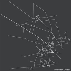 Detailed hand-drawn navigational urban street roads map of the RODLEBEN BOROUGH of the German town of DESSAU, Germany with vivid road lines and name tag on solid background