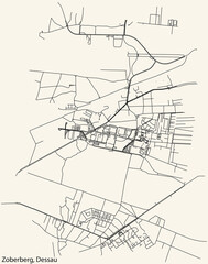 Detailed hand-drawn navigational urban street roads map of the ZOBERBERG BOROUGH of the German town of DESSAU, Germany with vivid road lines and name tag on solid background