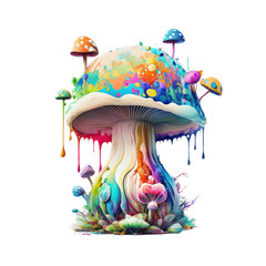 Psychedelic Mushroom, Rainbow Color, Illustration, Generative AI, transparent background, PNG