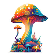 Psychedelic Mushroom, Rainbow Color, Illustration, Generative AI, transparent background, PNG