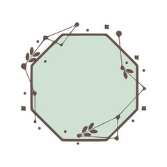 Hexagonal nature geometric frames with leaves made from lines and dots in hand drawn style.