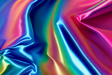 Holographic folded satin fabric. Texture background useful for graphic design and wallpapers. Generative AI.