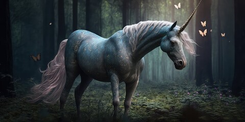 Unicorn in Woods