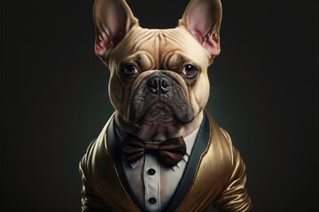Gentleman dog French Bulldog in stylish suit, created with Generative AI technology.