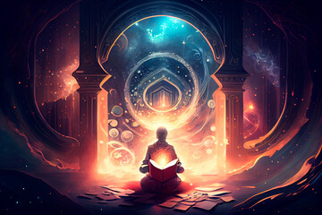 Illustration of spiritual awakening enlightenment meditation. Generative AI - obrazy, fototapety, plakaty