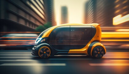 Fototapeta na wymiar Riding the Future: Urban Autonomous Mobility in a Futuristic Cityscape. Generative AI