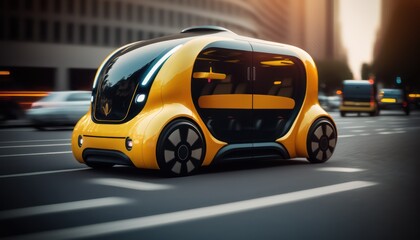 Fototapeta na wymiar Riding the Future: Urban Autonomous Mobility in a Futuristic Cityscape. Generative AI