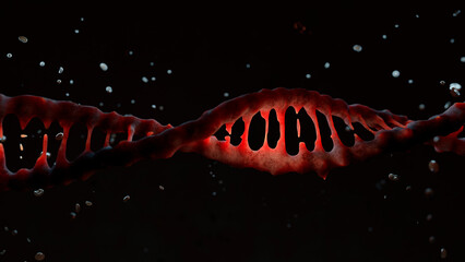 Obraz na płótnie Canvas The DNA spiral on a dark background, a scientific concept. Genetics, 3d rendering.