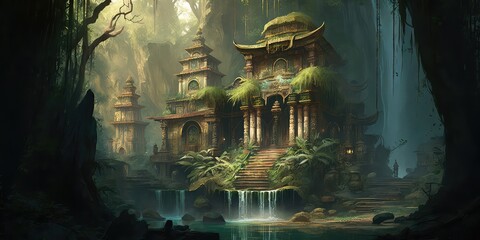 Temple in jungle, generative ai