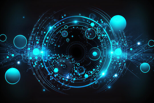 neon-blue abstract background with lines and circles representing technology and communication in a futuristic world, generative ai