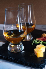 Scotch single malt and blended whisky tasting on distillery in Scotland close up