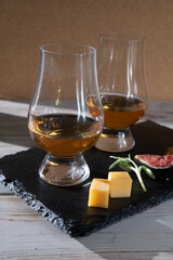 Scotch single malt and blended whisky tasting on distillery in Scotland close up