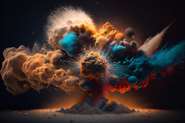 Futuristic explosion of powder in the dark, generative ai