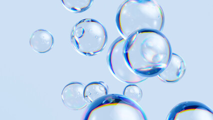 3d render, abstract background with translucent soap bubbles, wallpaper with glass balls - obrazy, fototapety, plakaty