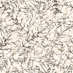Seamless pattern witn delicate thin silhouettes of dry wild herbs. Simple wild grass background. Floral texture for surface design.