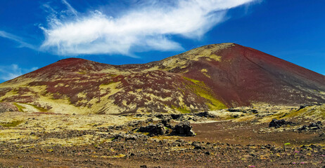Fototapeta na wymiar Beautiful colorful wild volcanic icelandic landscape, red mountain peak, hiking trail - Iceland, Highlands