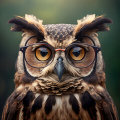 Wise Owl With Glasses. Ai Generated.