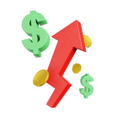 dollar red arrow pointing up 3d render icon illustration
