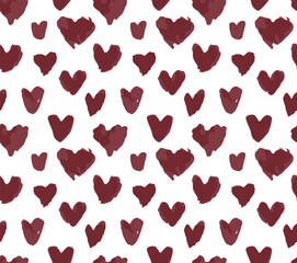 Seamless watercolor style pattern of hearts for poster, greeting card, print and web projects.