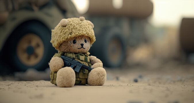 An abandoned teddy bear in a war zone. An Abandoned Teddy Bear Amidst the Rubble of War. digital ai art