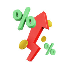 percentage arrow pointing up 3d render icon illustration