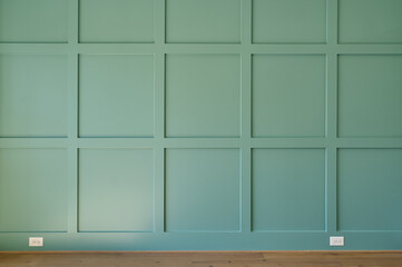 Green Accent Wall in Home Office with Wood Slat Pattern - 573064103