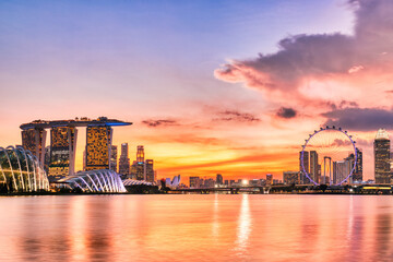 Fototapeta na wymiar Singapore City Skyline view from Marina Bay during Sunset