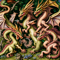Fototapeta premium Dragon War, Generative AI Illustration