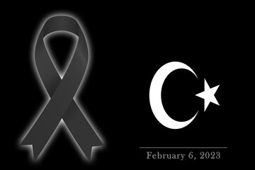 turkey flag mourning the earthquake on february 6, 2023 copy space