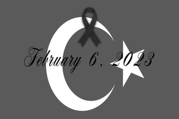 turkey flag mourning the earthquake on february 6, 2023 copy space