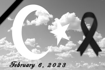 turkey flag mourning the earthquake on february 6, 2023 copy space