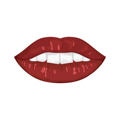 Realistic parted female lips with bright lipstick. Vector illustration