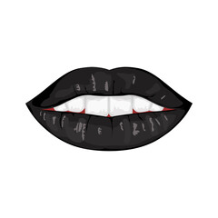 Lips of a woman with black lipstick. Vector illustration