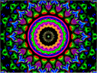 Abstract, Mandala Style Design, with Multiple Colours and Shades, set against Black, 3d, within a Border