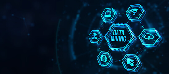 Internet, business, Technology and network concept. Data mining concept. 3d illustration.