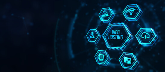 Internet, business, Technology and network concept. Web Hosting. The activity of providing storage space and access for websites. 3d illustration.