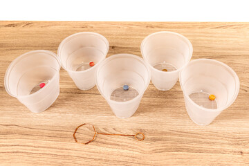 Egg dyeing cups with color tabs and a dipper for easter egg decorations
