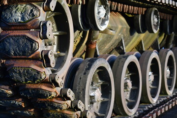M60 Patton tank tracks closeup. © Trevor Cook
