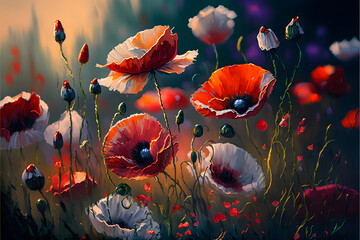 Remembrance Day, poppy field created with generative AI technology