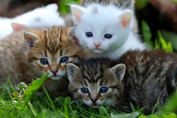 Fototapeta na wymiar Group of small kittens with blue eyes.