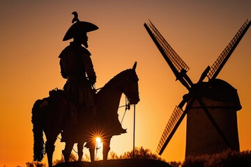 Don Quixote de la Mancha, the Knight Errant on Horseback Generative AI - obrazy, fototapety, plakaty