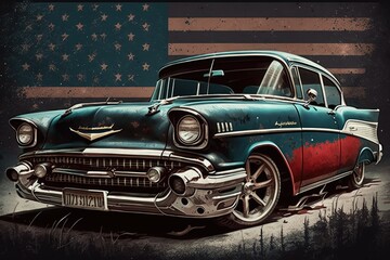 Plakat The Classic Charm of American Old-Timer Cars Generative AI 
