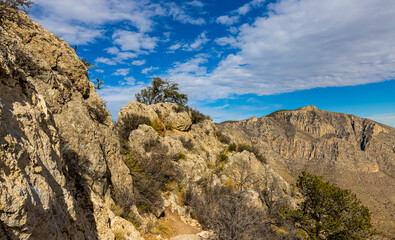 Limestone Escarpment With Hunter Peak On The Guadalupe Peak Trail, Guadalupe Mountains National Park, Texas, USA