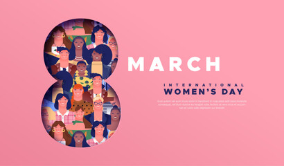 International women’s day 8 march cutout diverse people card