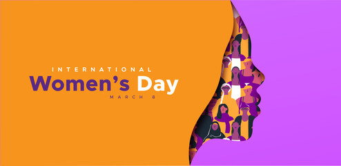 International women’s day papercut woman silhouette banner design
